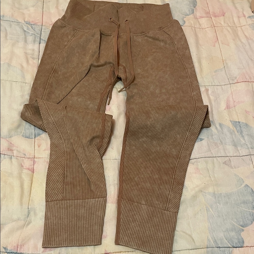 Active USA Ribbed Drawstring Joggers - Brown